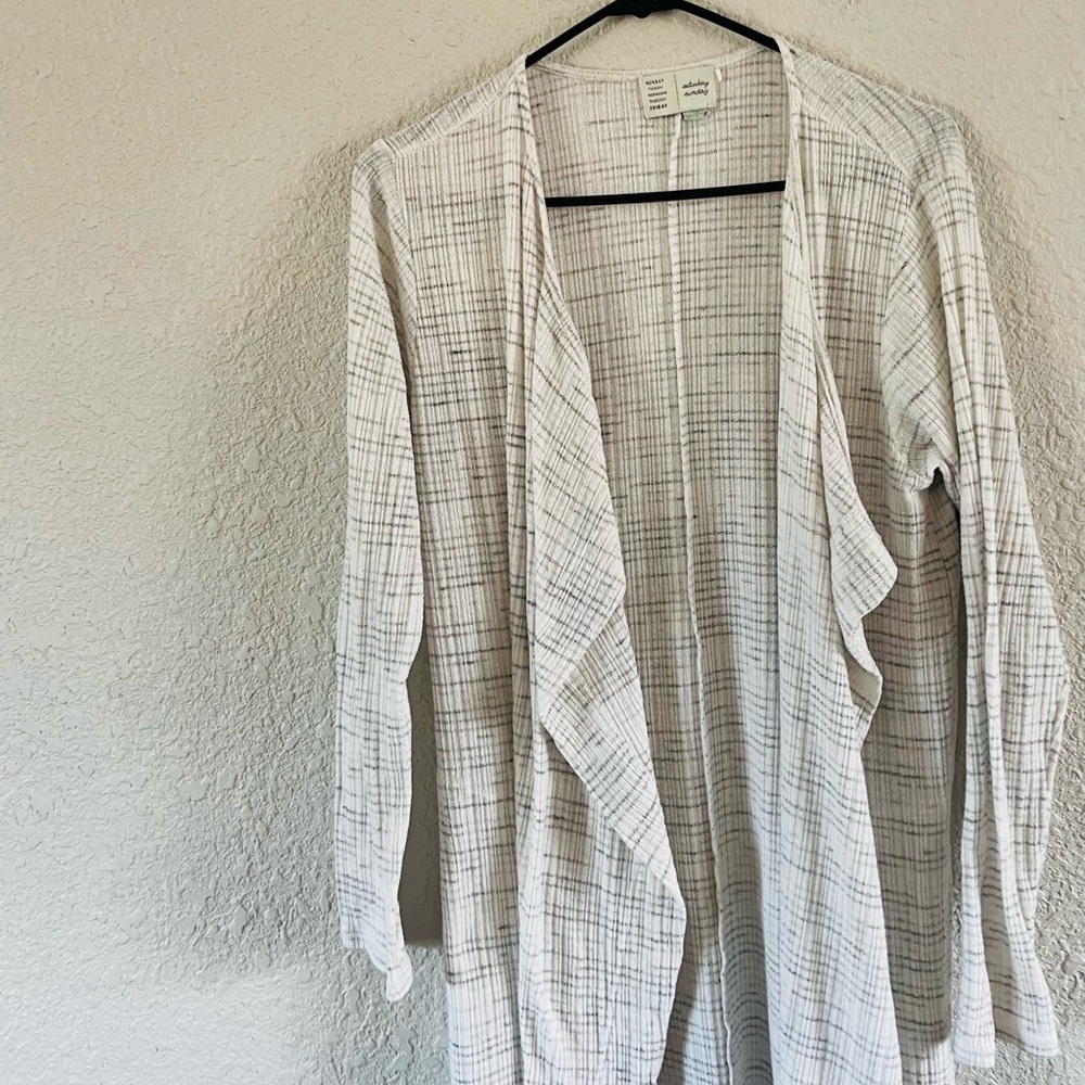 Anthropologie Saturday Sunday Grey & White Soft Duster Cardigan - Picture 2 of 16